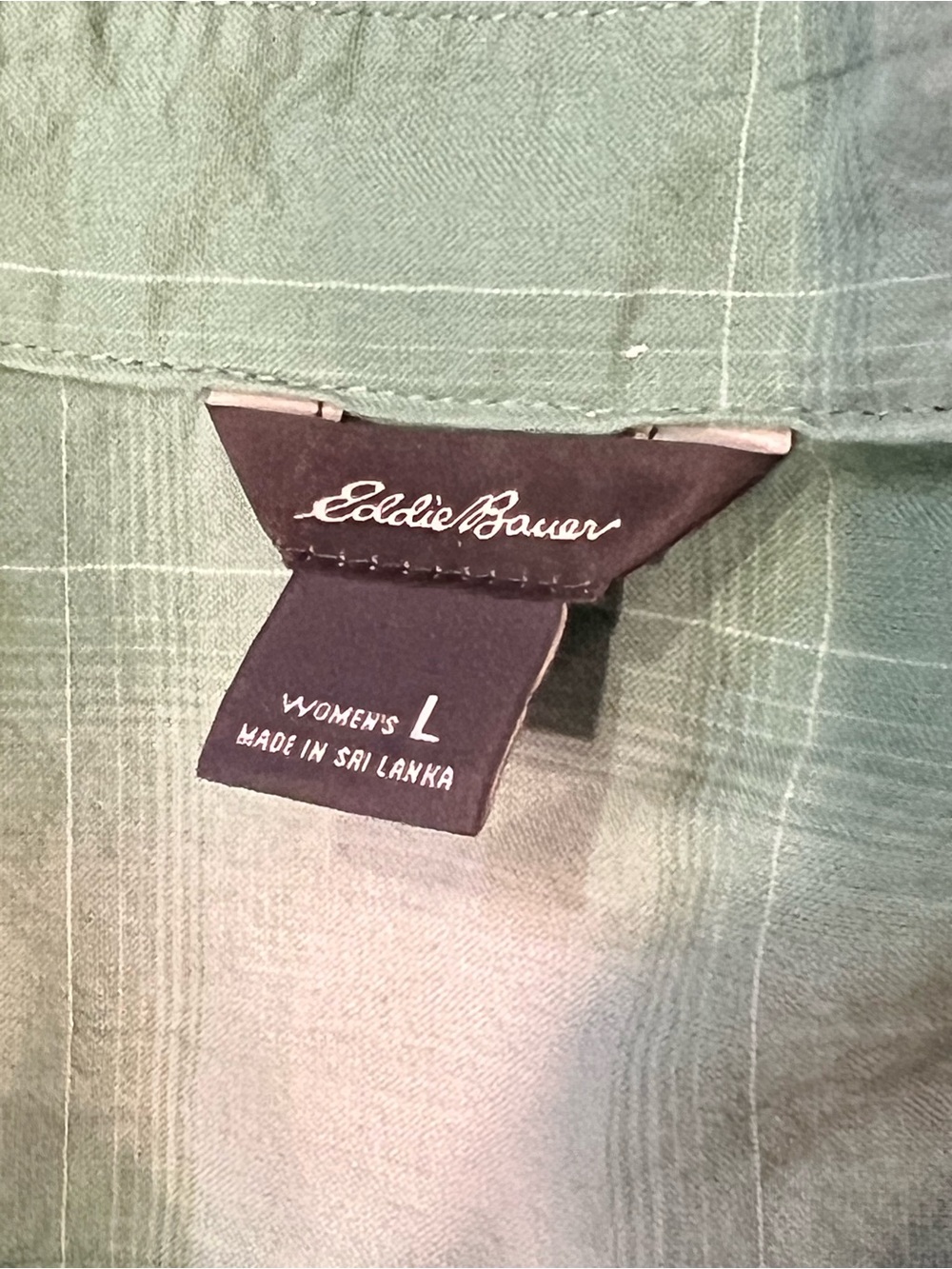 Eddie Bauer Mint & White Plaid Short-Sleeve Button-Down Camp Shirt Lightweight - Picture 5 of 7